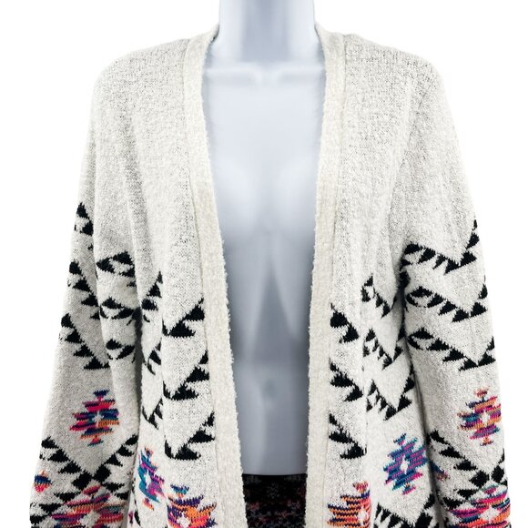 Southwestern Aztec Print Long Sleeve Longline Open Front Cardigan Sweater Small - Picture 8 of 9
